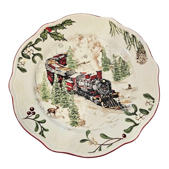 Better Homes Gardens Heritage Winter‎ Forest TRAIN Steam Engine 9" Plate Cream - Picture 12 of 12